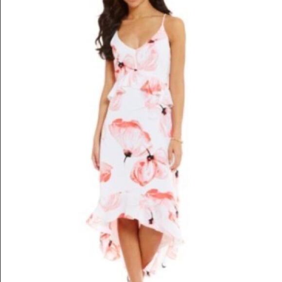 H By Halston Dress Floral Hi Low Pink Black White Wedding Bridal Prom Medium - Picture 1 of 12